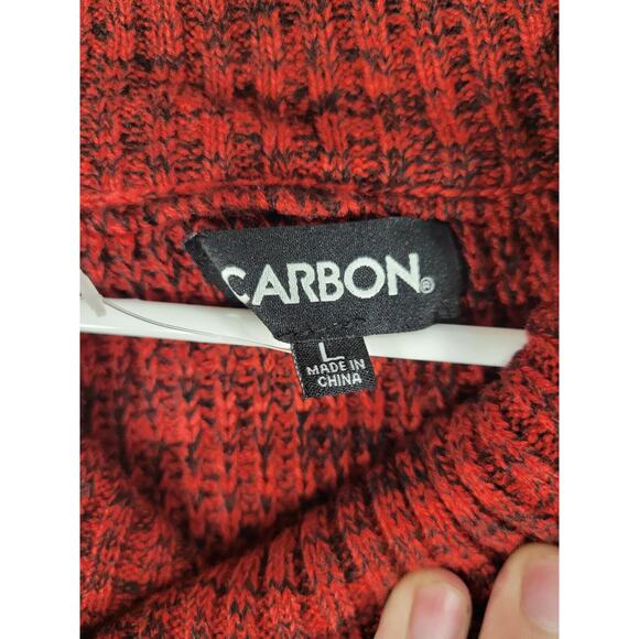 Rue21 Carbon Men’s LARGE Cowl Neck Sweater Red Black Fluffy Pullover Warm‎ - Picture 4 of 10